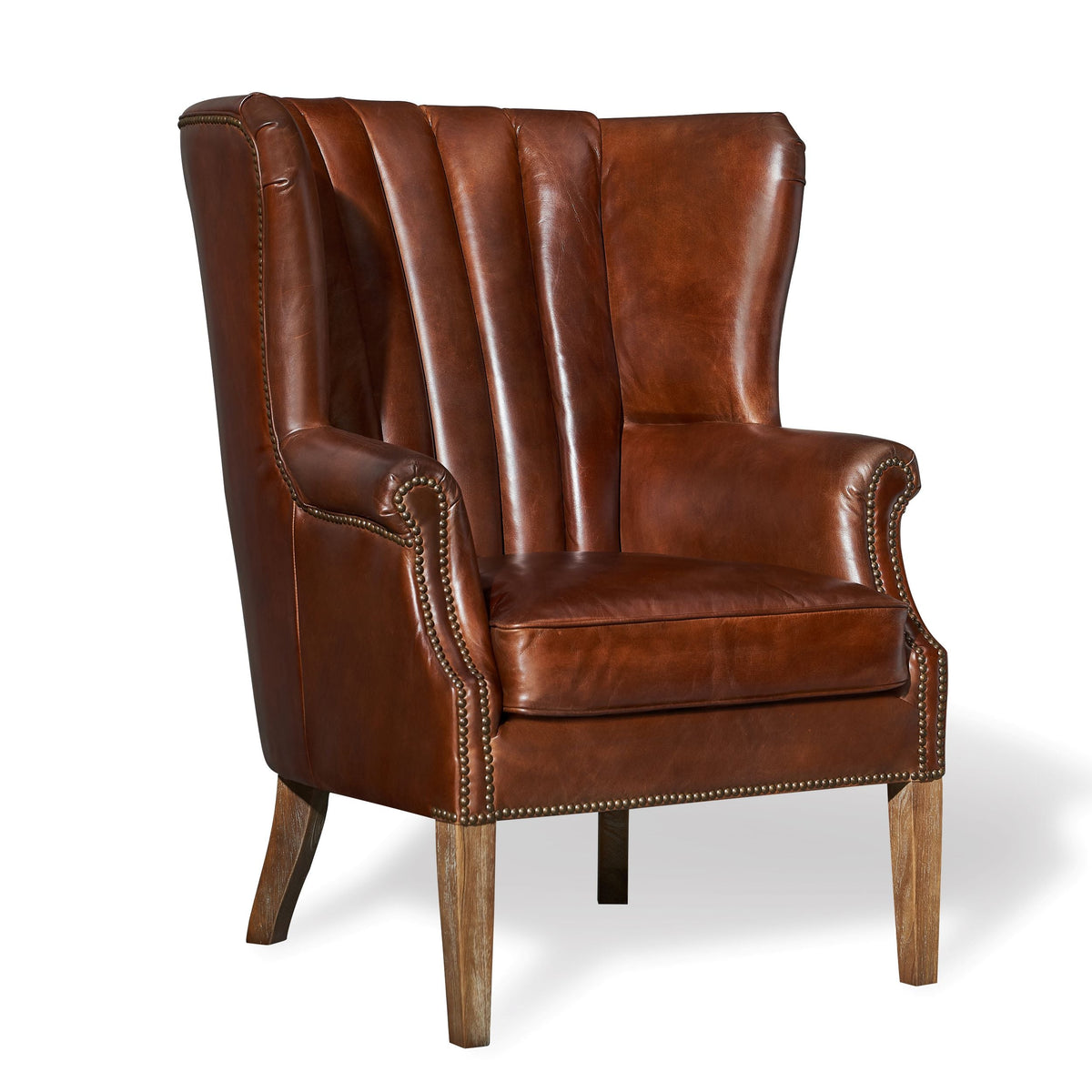 George Classic Italian Leather Wingback Chair, studio photo 1 of 4 on a white background