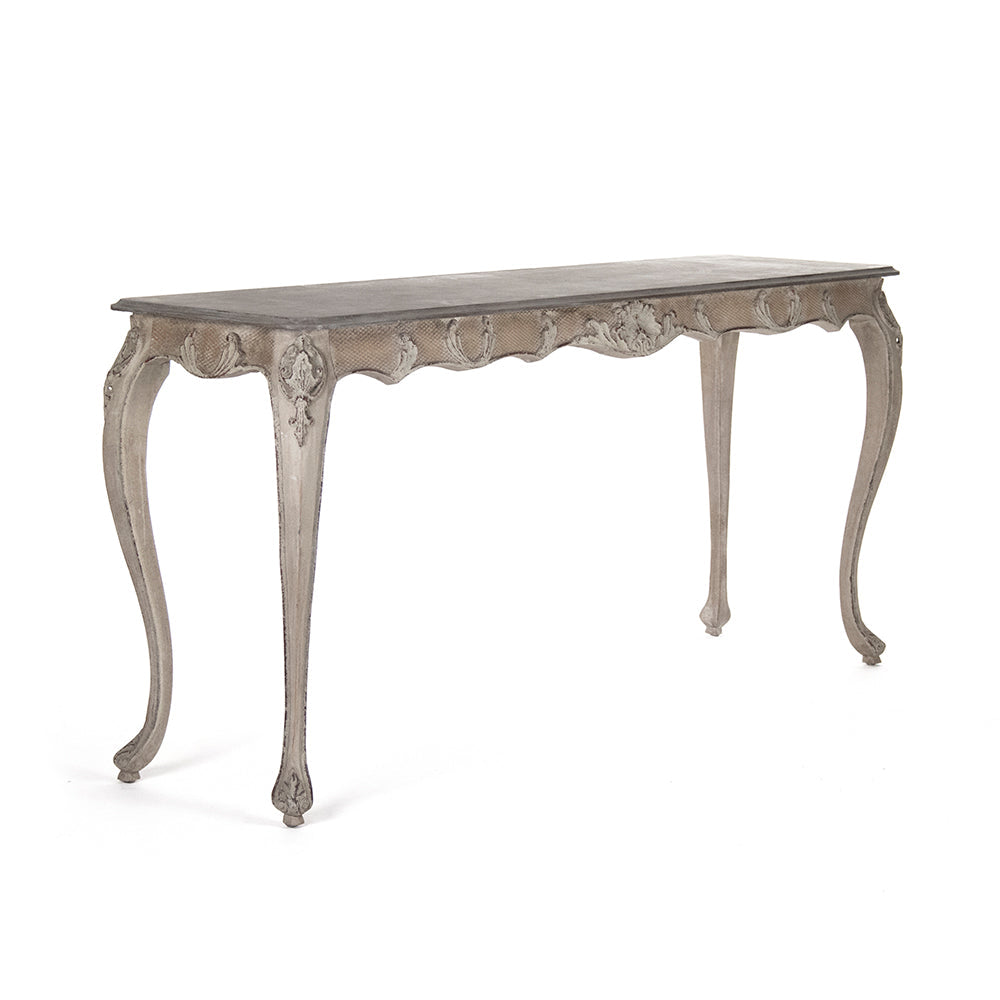 Gerome French Carved Console Table, studio photo on a white background