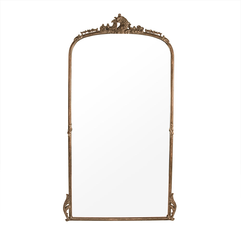 Godric French Gilded Metal Arch Floor Mirror, studio photo 1 of 3 on a white background