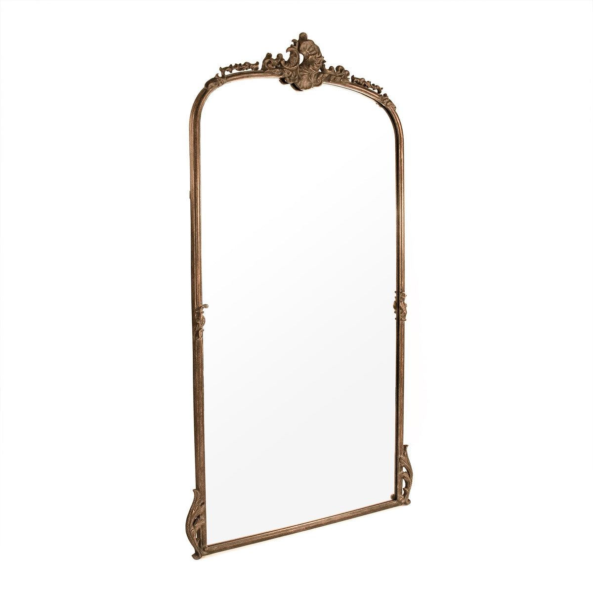 Godric French Gilded Metal Arch Floor Mirror, studio photo 2 of 3 on a white background