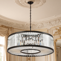 Palacial 35 inch K9 crystal drum chandelier in oil-rubbed bronze in an ivory and gold French salon