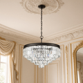 Palacial Cascading 24 inch K9 crystal chandelier in oil-rubbed bronze in an ivory and gold French salon