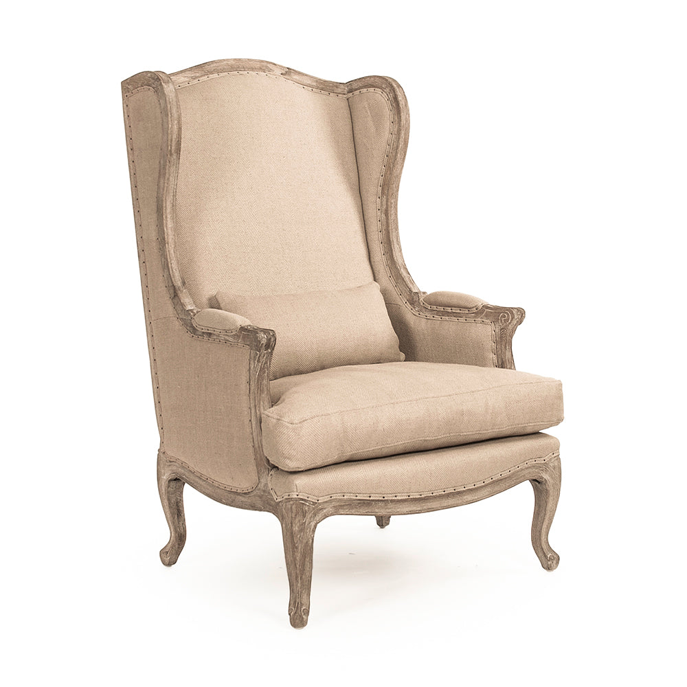 Leon French Hemp Linen Wingback Chair, studio photo 1 of 3 on a white background