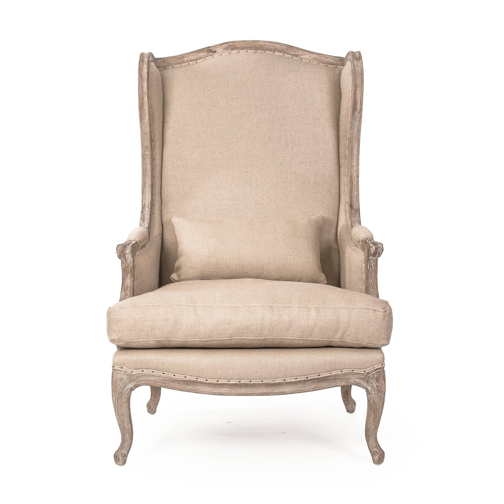 Leon French Hemp Linen Wingback Chair, studio photo 2 of 3 on a white background