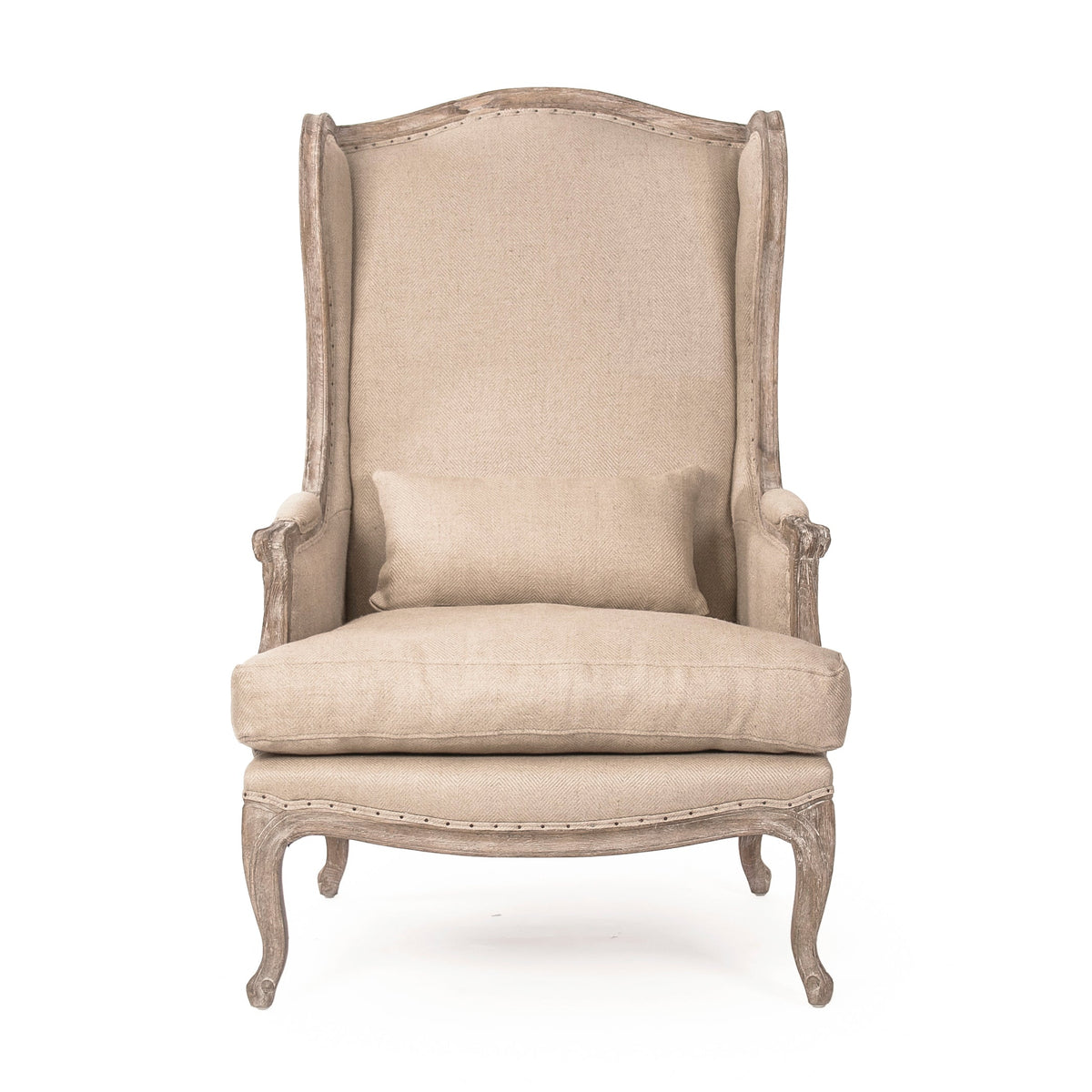 Leon French Hemp Linen Wingback Chair, studio photo 2 of 3 on a white background