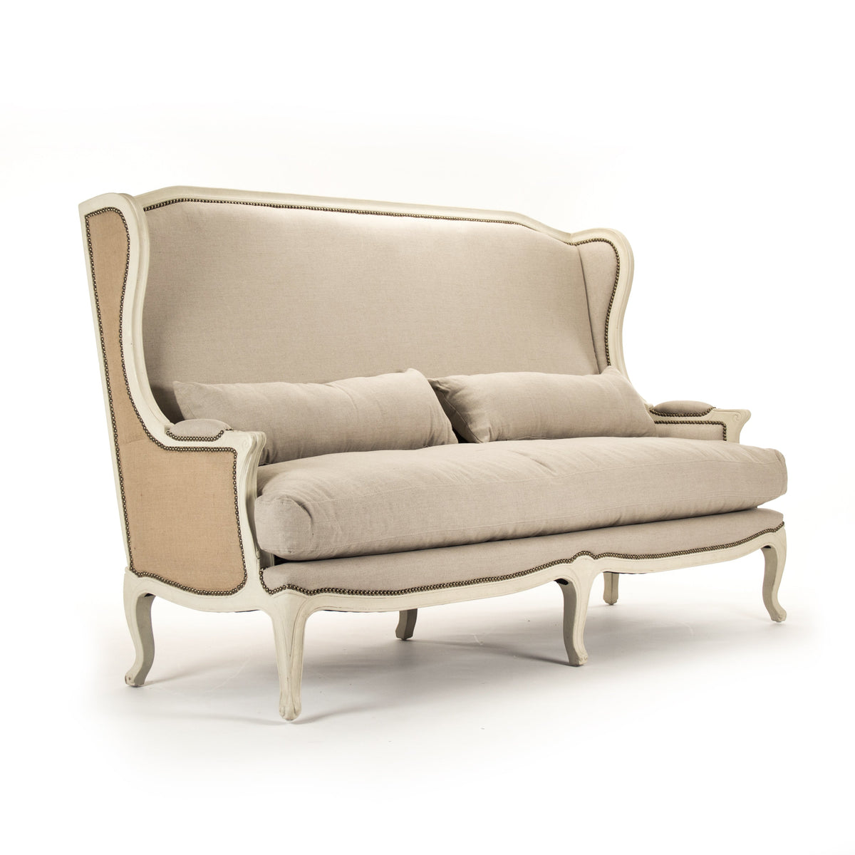 Leon French Linen Wingback Bench in Natural Linen, studio photo 1 of 3 on a white background