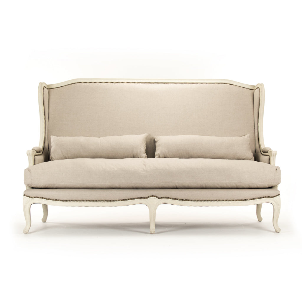 Leon French Linen Wingback Bench in Natural Linen, studio photo 2 of 3 on a white background
