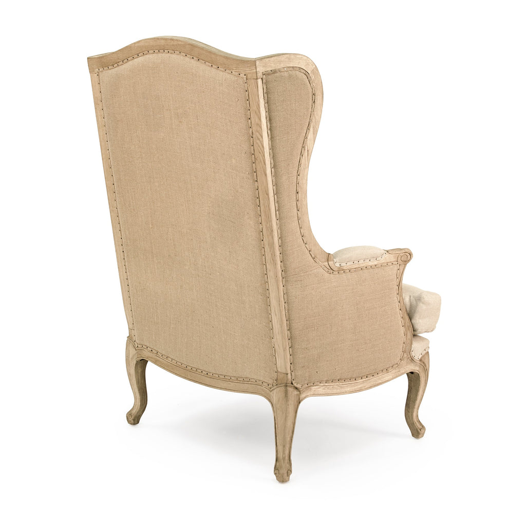Leon French Linen Wingback Chair in Natural Oak, studio photo 2 of 3 on a white background