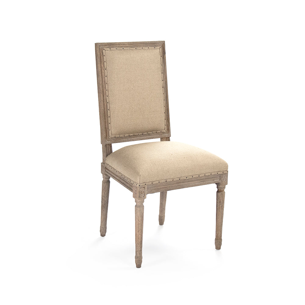 Louis French Square-Back Oak Side Chair in Hemp, Limed Grey Oak, studio photo 1 of 3 on a white background