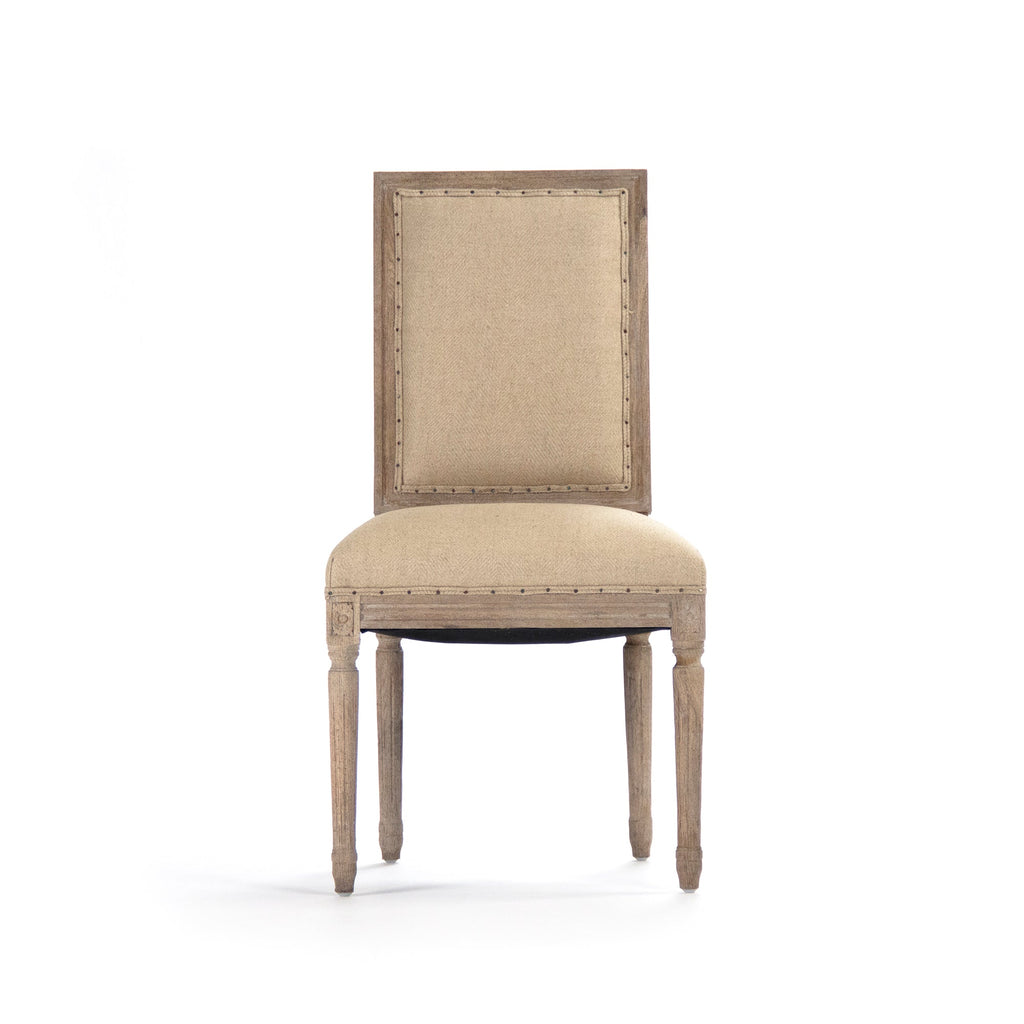 Louis French Square-Back Oak Side Chair in Hemp, Limed Grey Oak, studio photo 2 of 3 on a white background