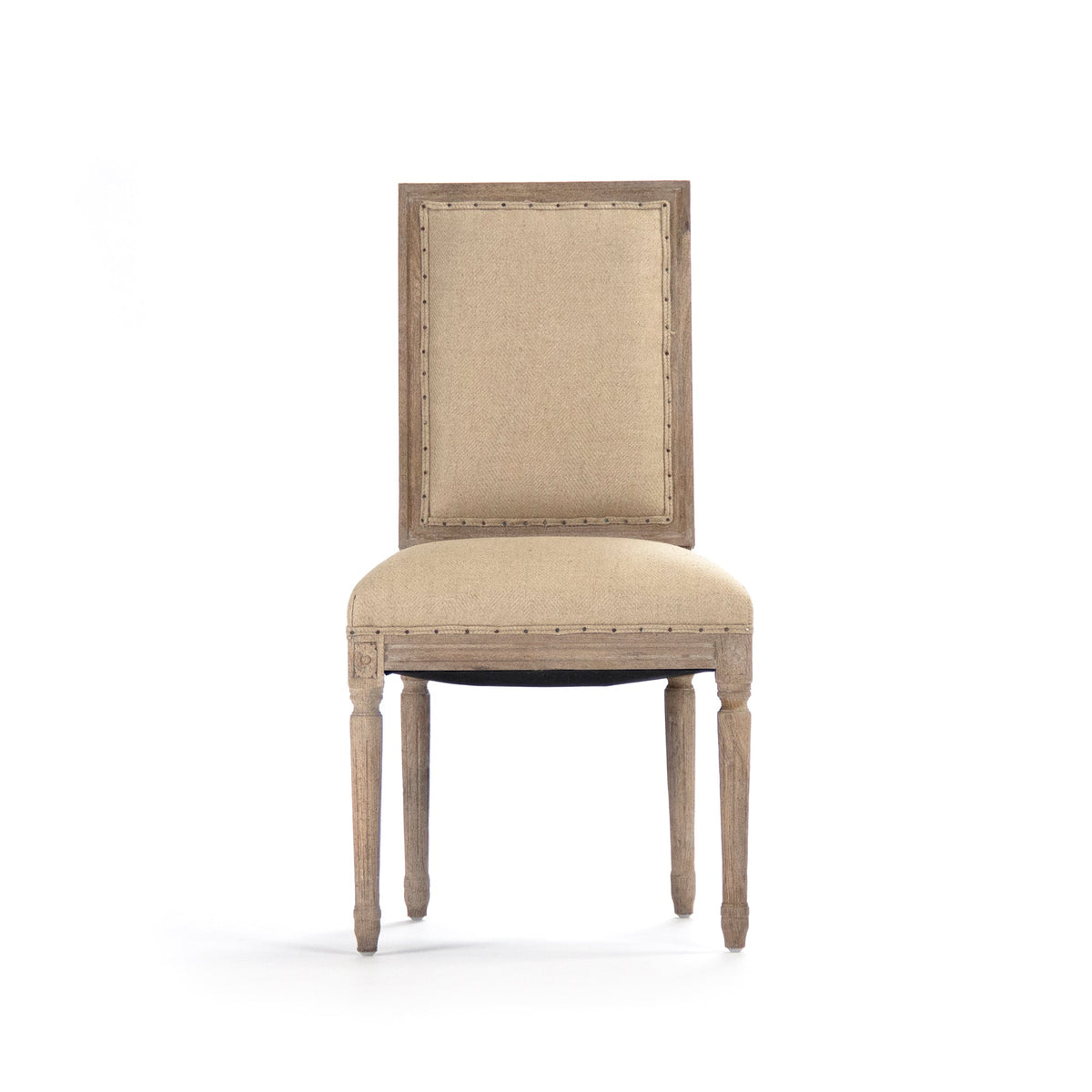Louis French Square-Back Oak Side Chair in Hemp, Limed Grey Oak, studio photo 2 of 3 on a white background