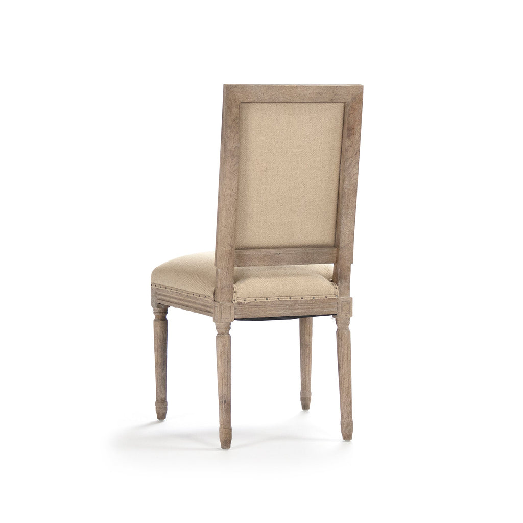 Louis French Square-Back Oak Side Chair in Hemp, Limed Grey Oak, studio photo 3 of 3 on a white background