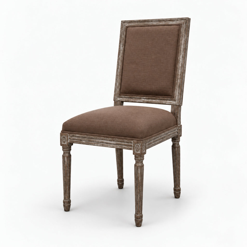 Louis French Square-Back Oak Side Chair in Limed Charcoal Oak, studio photo 1 of 3 on a white background