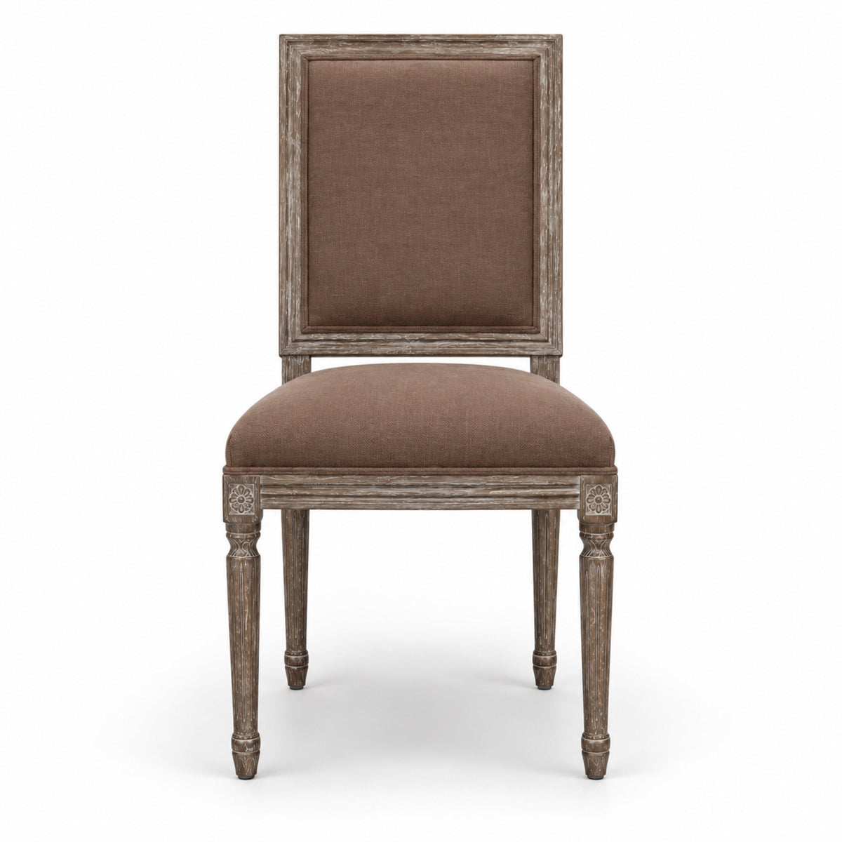 Louis French Square-Back Oak Side Chair in Limed Charcoal Oak, studio photo 2 of 3 on a white background