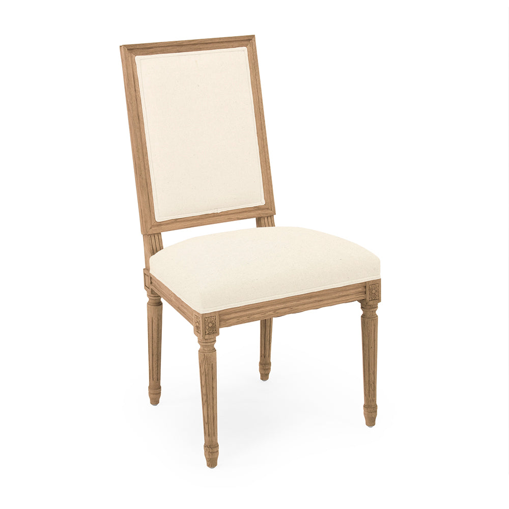 Louis French Square-Back Oak Side Chair in Off-White Cotton, Natural Oak, studio photo 1 of 2 on a white background