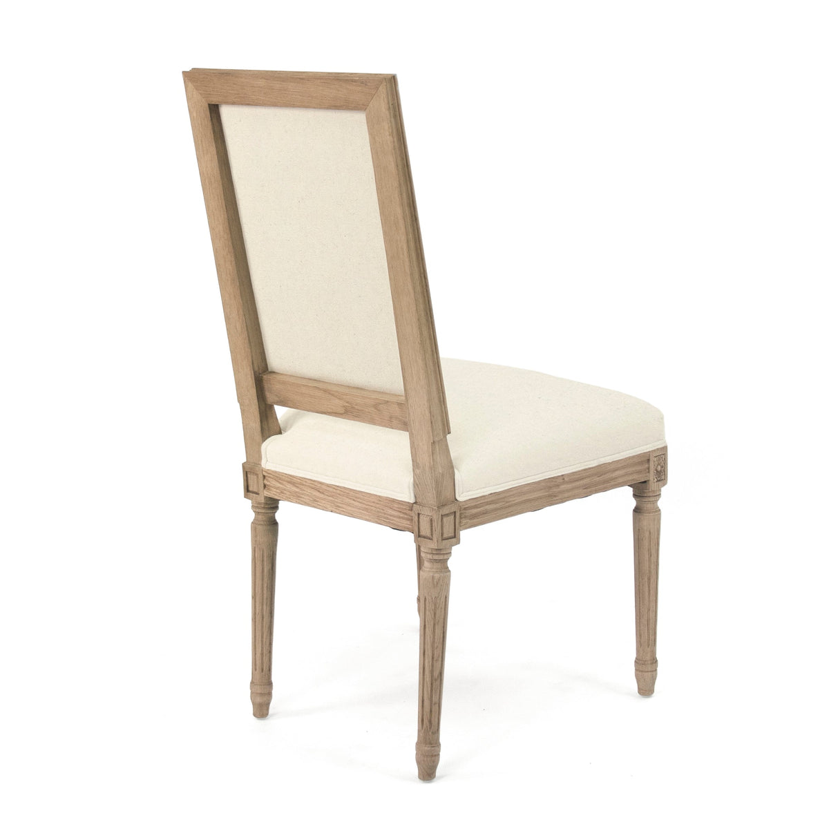 Louis French Square-Back Oak Side Chair in Off-White Cotton, Natural Oak, studio photo 2 of 2 on a white background