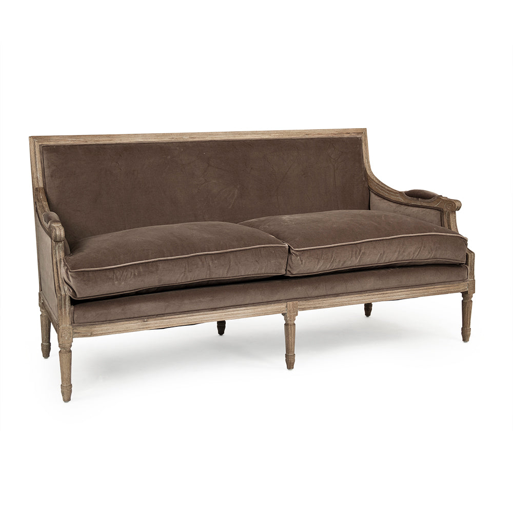 Louis French Velvet Sofa, studio photo 1 of 4 on a white background
