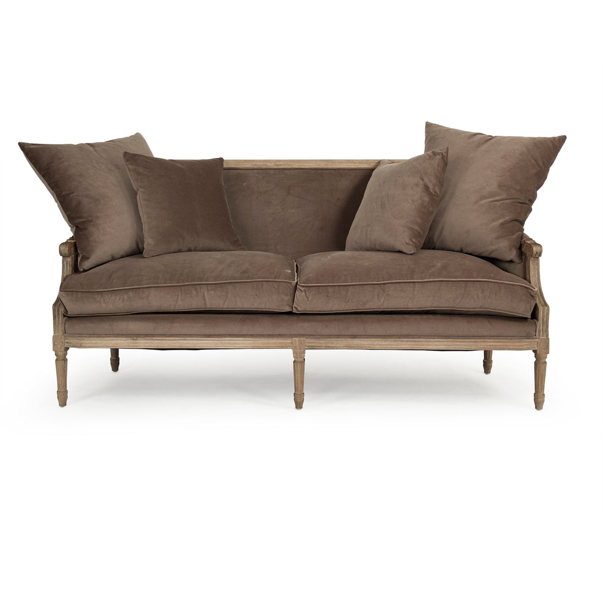 Louis French Velvet Sofa, studio photo 2 of 4 on a white background