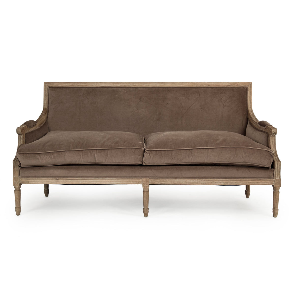 Louis French Velvet Sofa, studio photo 3 of 4 on a white background