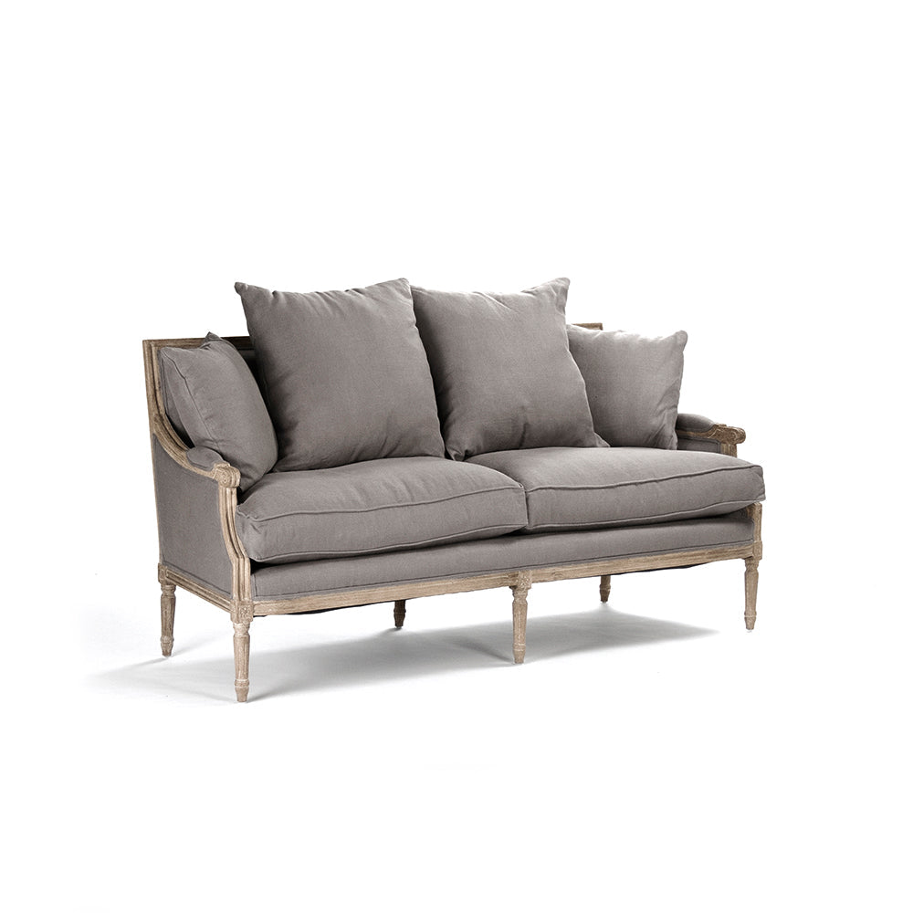 Louis French Linen Sofa in Warm Taupe, studio photo 1 of 4 on a white background