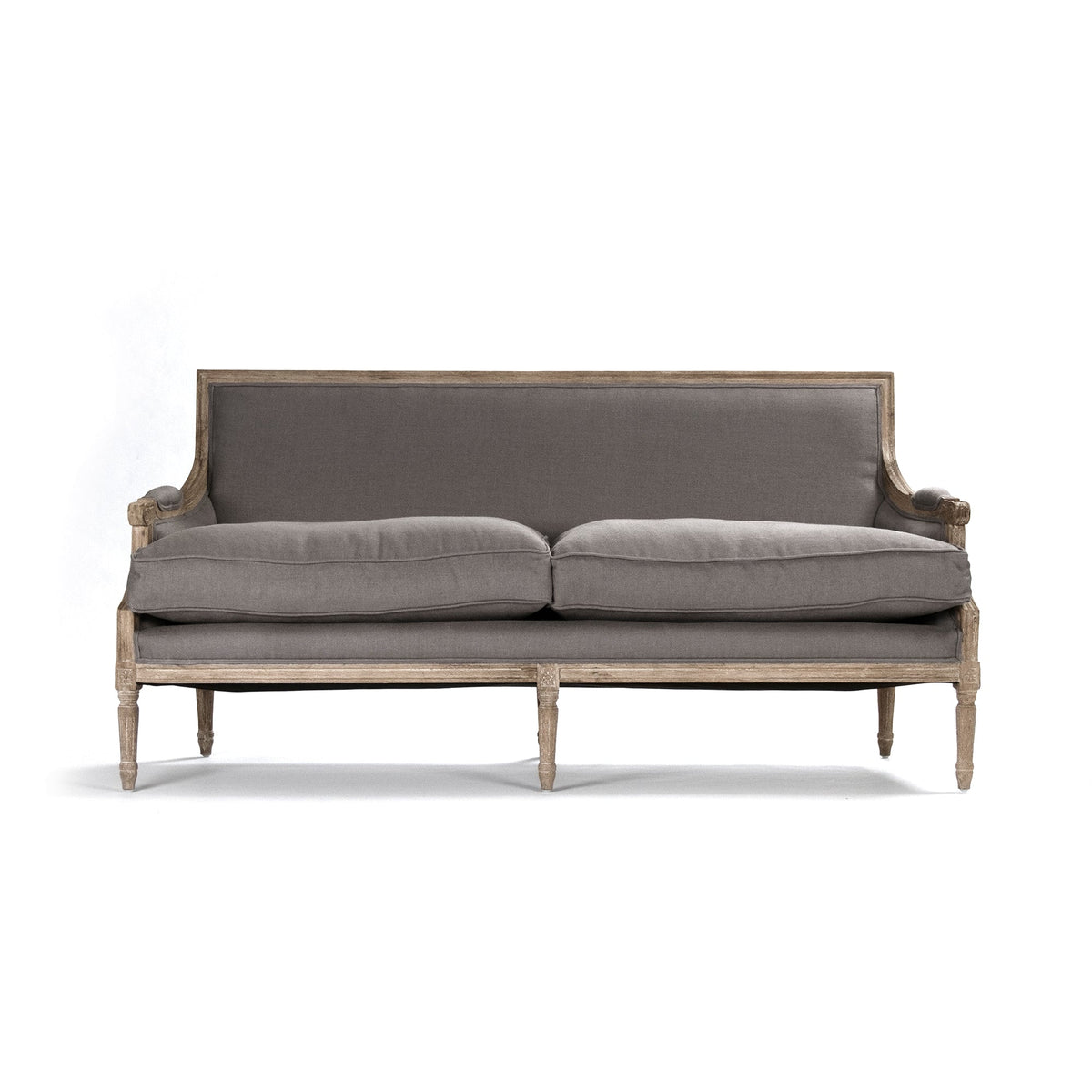 Louis French Linen Sofa in Warm Taupe, studio photo 2 of 4 on a white background