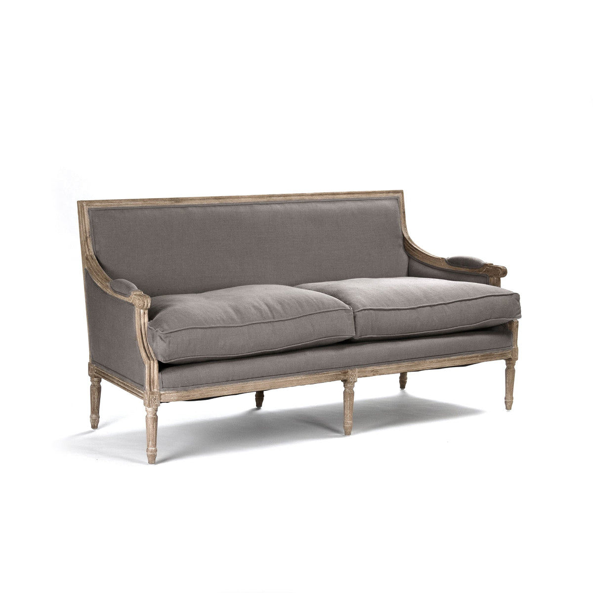 Louis French Linen Sofa in Warm Taupe, studio photo 3 of 4 on a white background