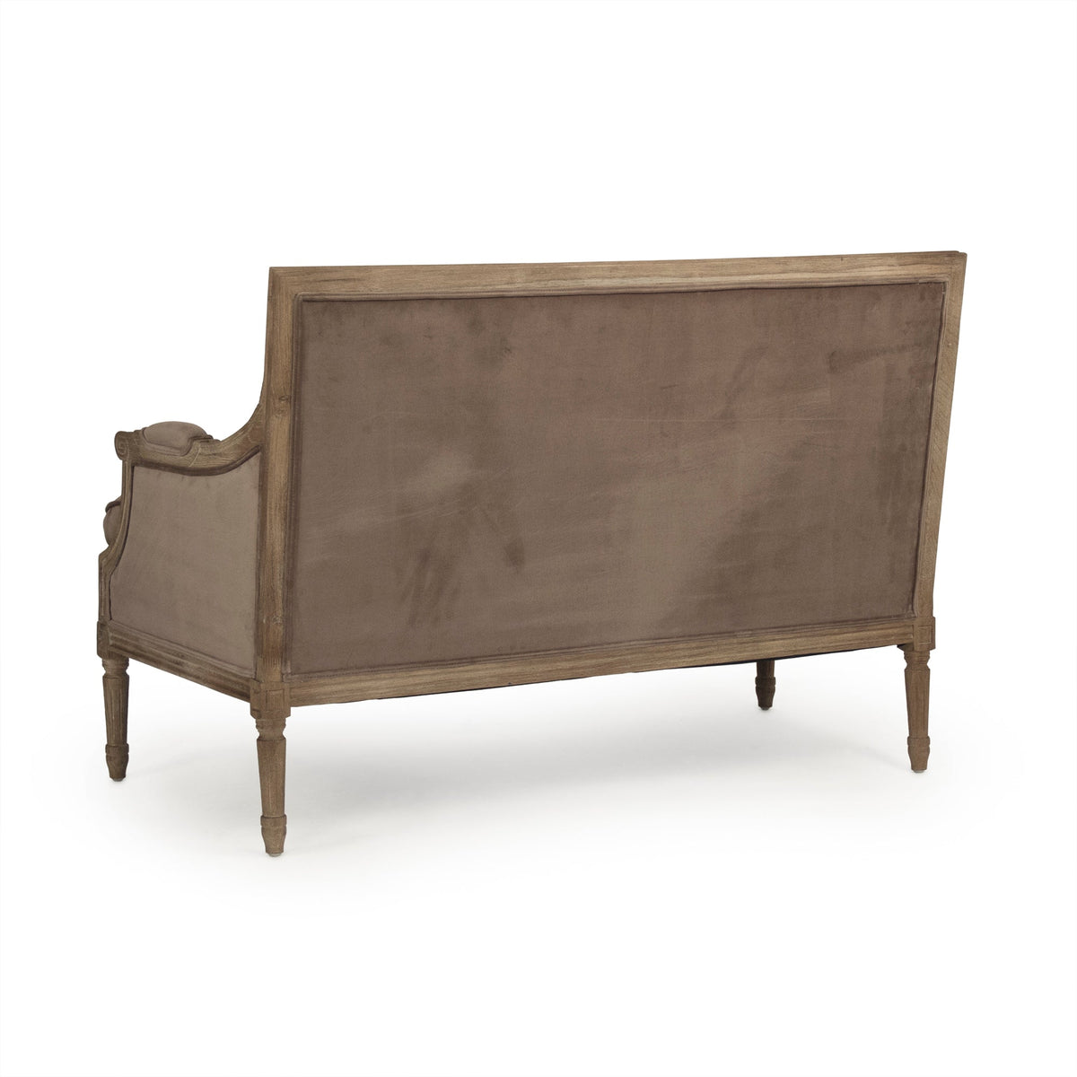 Louis French Velvet Settee, studio photo 4 of 4 on a white background