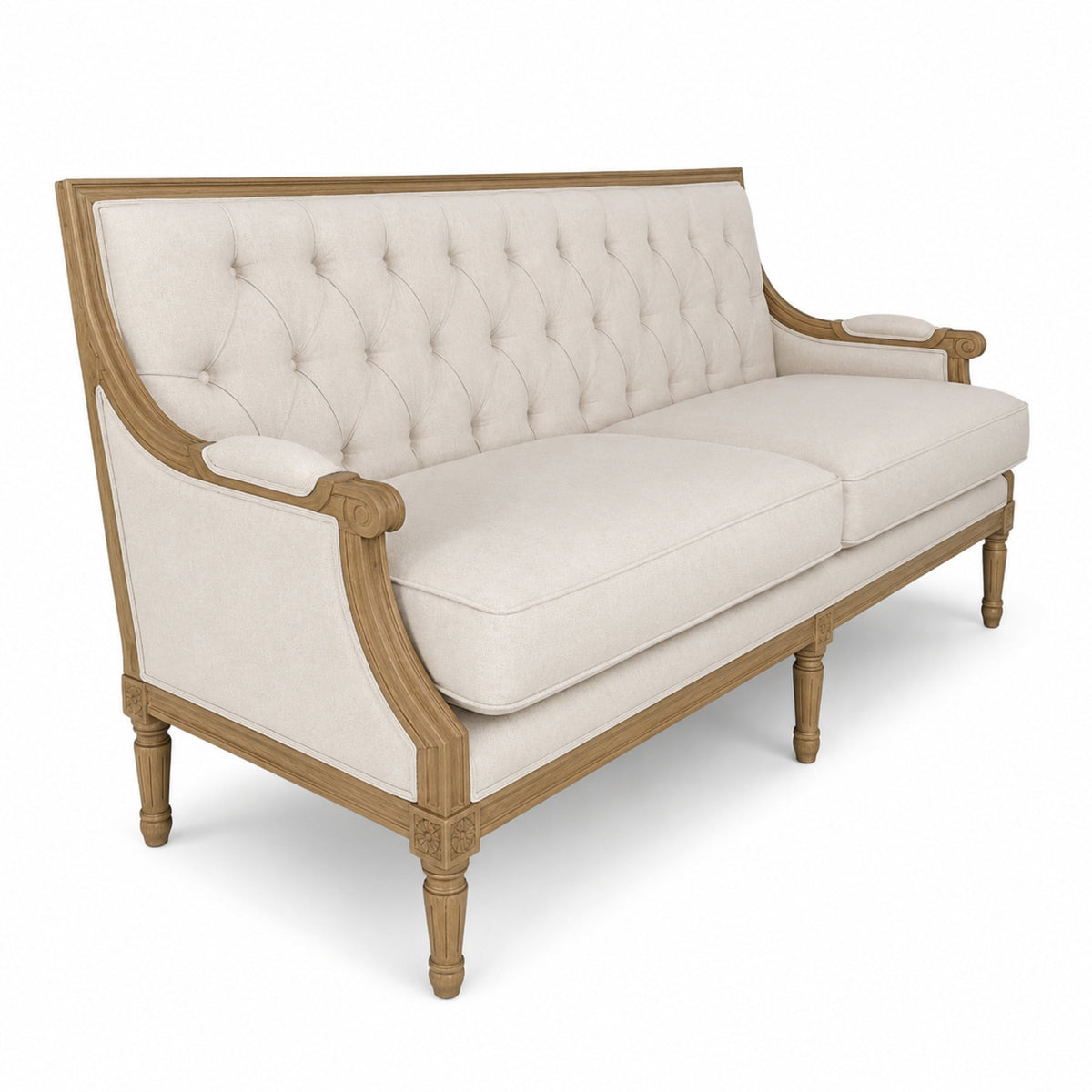 Louis Tufted-Back French Sofa, studio photo 5 of 6 on a white background