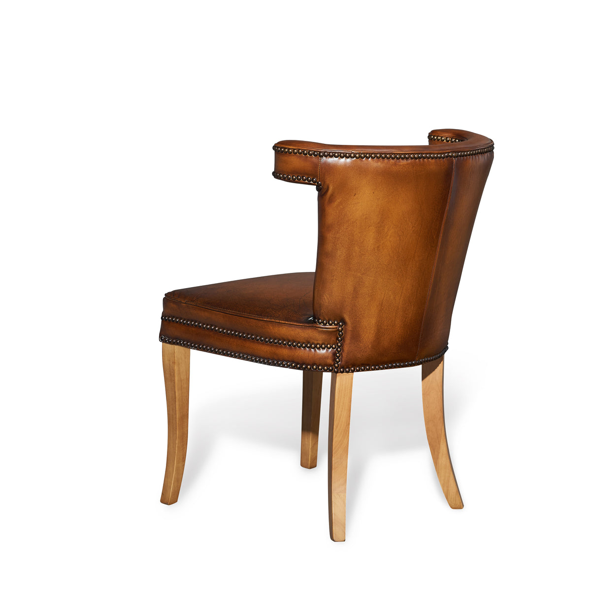 Luca Curved-Back Top-Grain Leather Side Chair in Classic Brown, Mango Wood, studio photo 2 of 4 on a white background