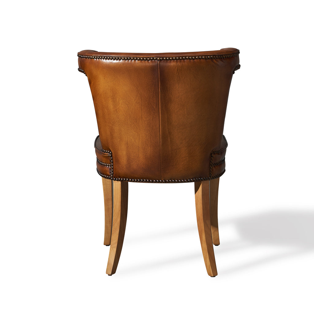 Luca Curved-Back Top-Grain Leather Side Chair in Classic Brown, Mango Wood, studio photo 4 of 4 on a white background