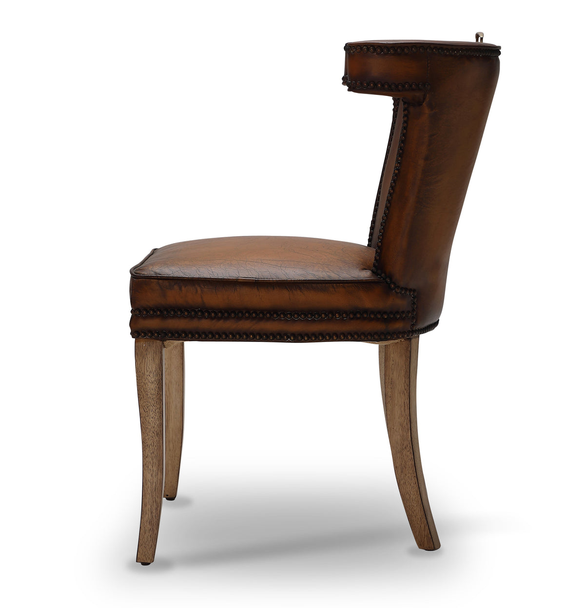 Luca Curved-Back Top-Grain Leather Side Chair in Classic Brown, Solid Wood, studio photo 4 of 5 on a white background
