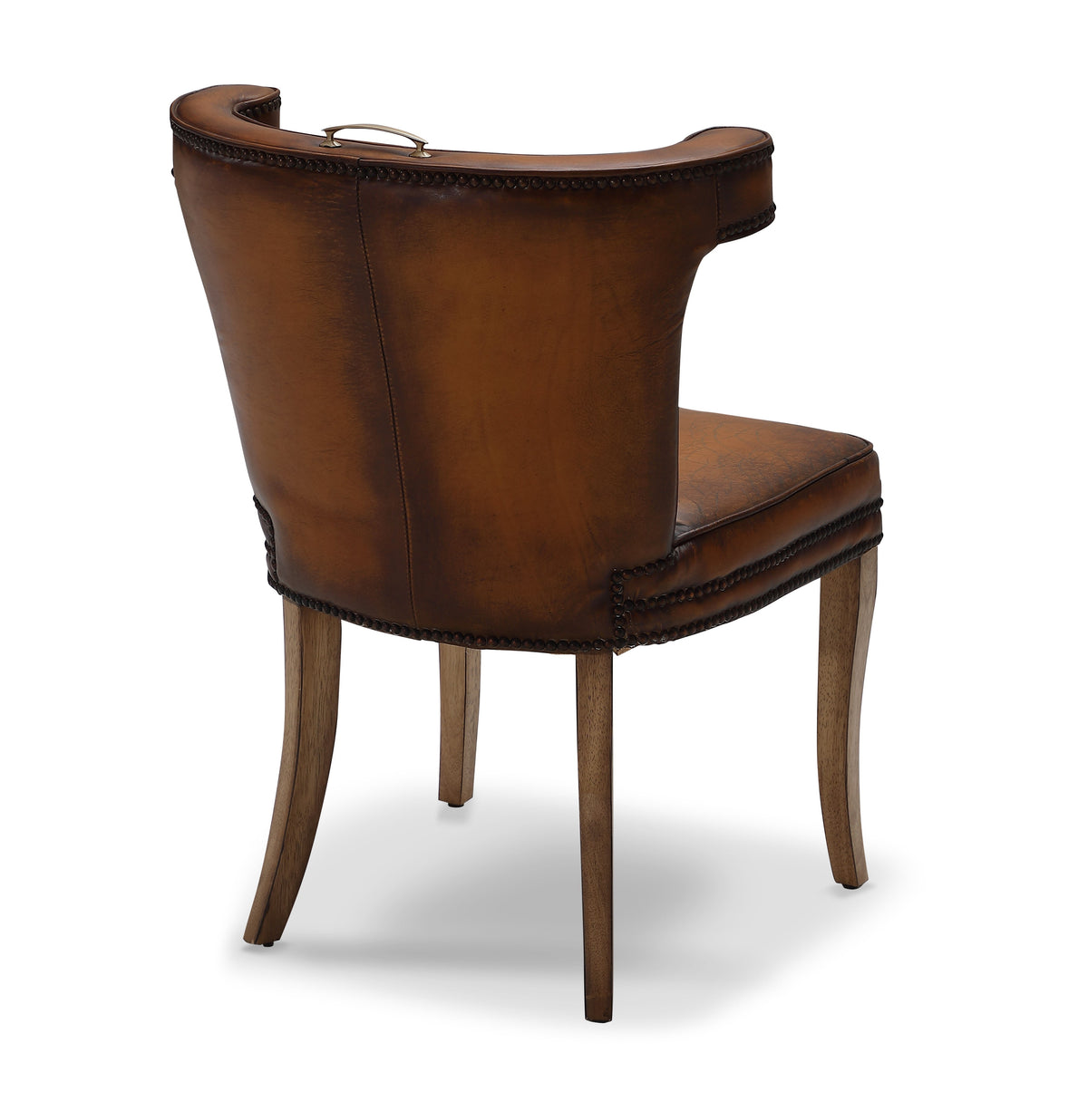 Luca Curved-Back Top-Grain Leather Side Chair in Classic Brown, Solid Wood, studio photo 5 of 5 on a white background