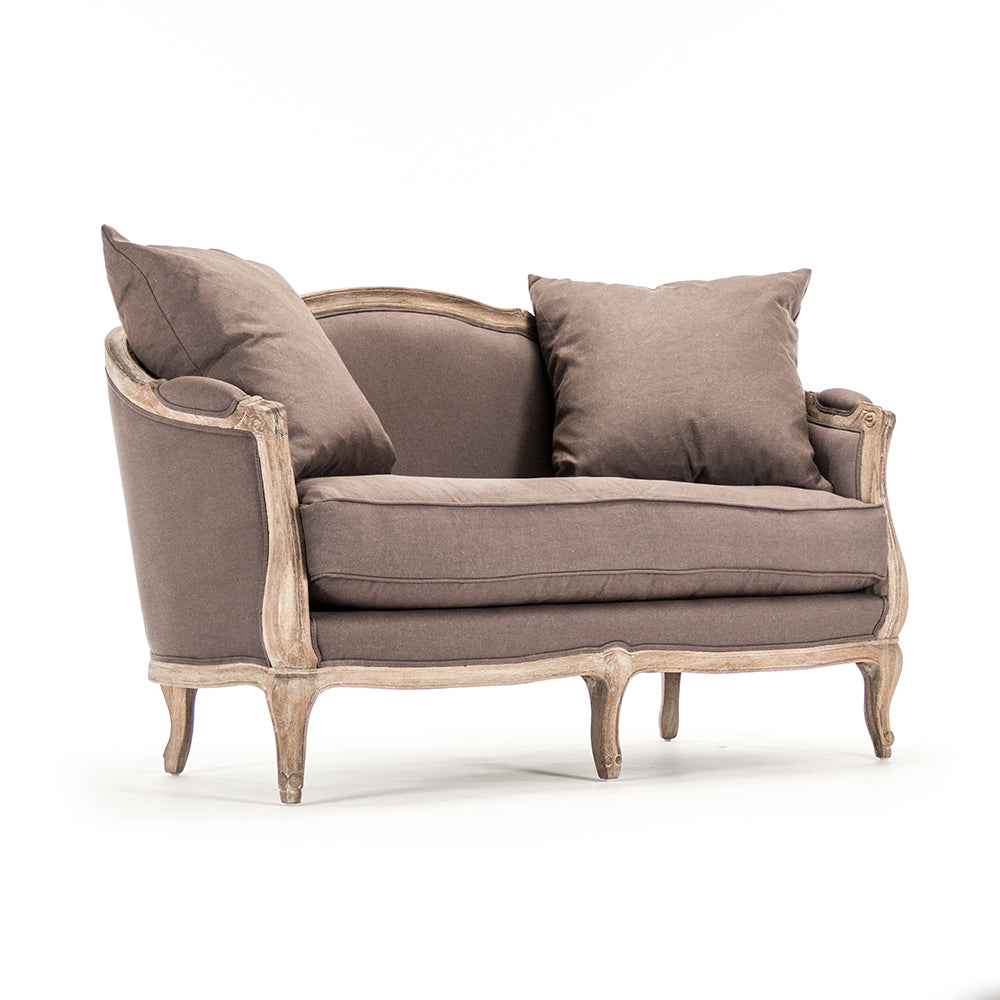 Maison French Linen Settee in Aubergine Linen, studio photo 1 of 5 on a white background