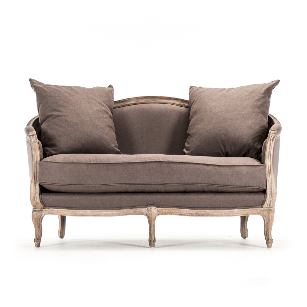 Maison French Linen Settee in Aubergine Linen, studio photo 2 of 5 on a white background