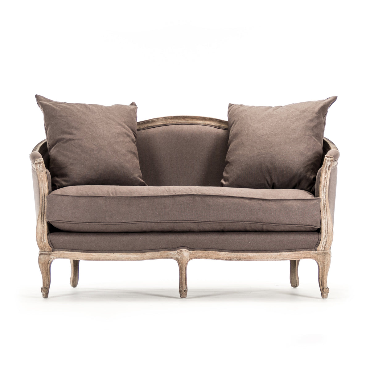 Maison French Linen Settee in Aubergine Linen, studio photo 2 of 5 on a white background