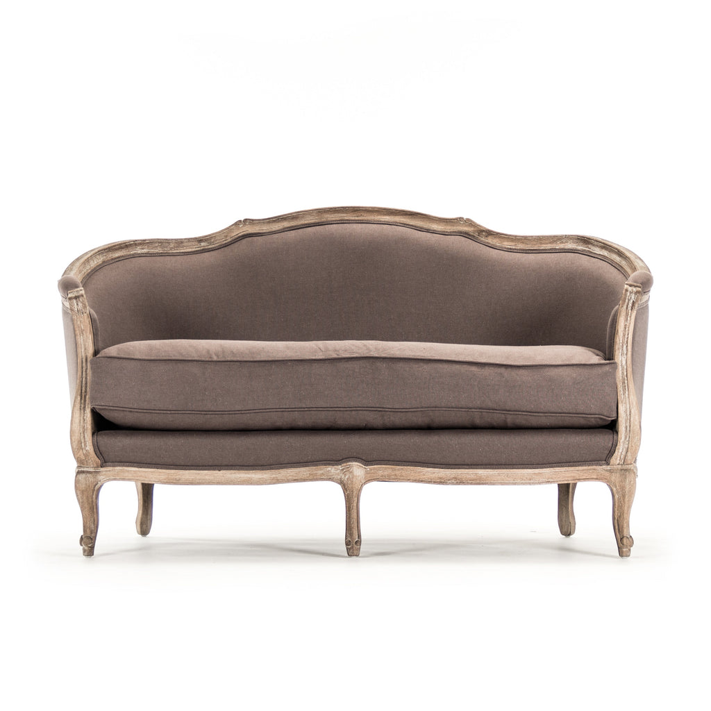 Maison French Linen Settee in Aubergine Linen, studio photo 3 of 5 on a white background