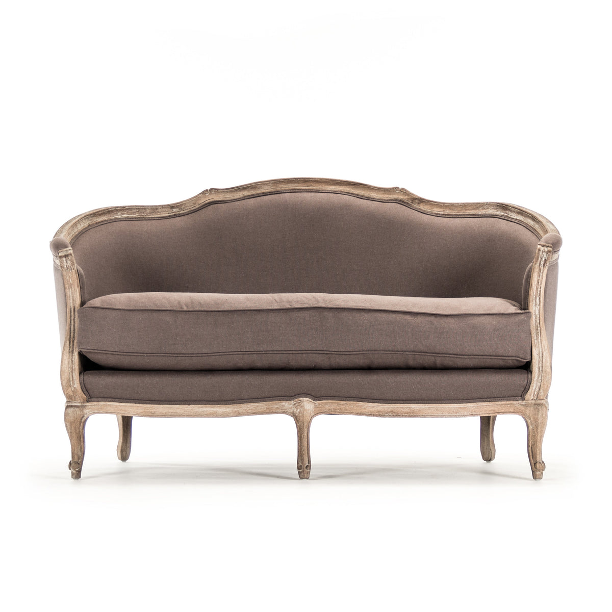 Maison French Linen Settee in Aubergine Linen, studio photo 3 of 5 on a white background