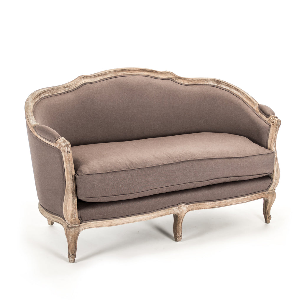 Maison French Linen Settee in Aubergine Linen, studio photo 4 of 5 on a white background