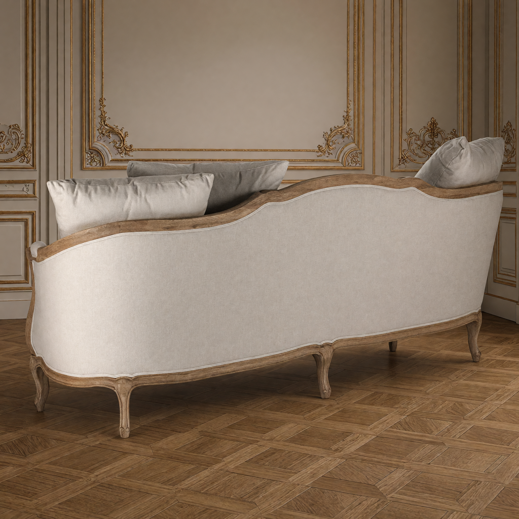Back view of the Maison sofa in natural linen