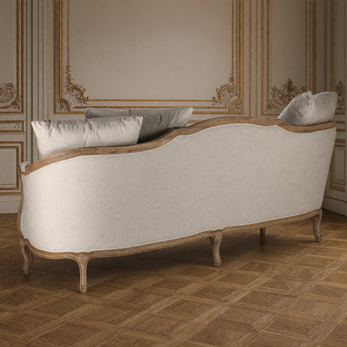 Back view of the Maison sofa in natural linen