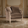 Maison love chair in smoky mocha velvet in a greige and gold French boiserie salon