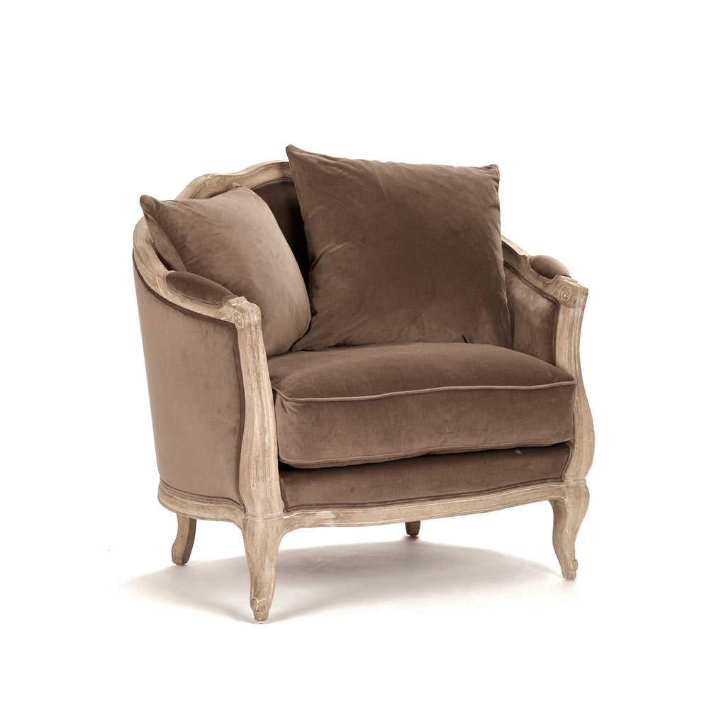 Maison French Velvet Love Chair in Smoky Mocha, studio photo 1 of 4 on a white background