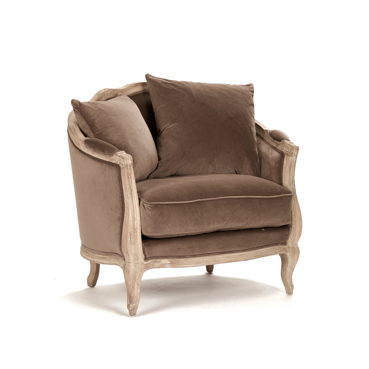 Maison French Velvet Love Chair in Smoky Mocha, studio photo 1 of 4 on a white background