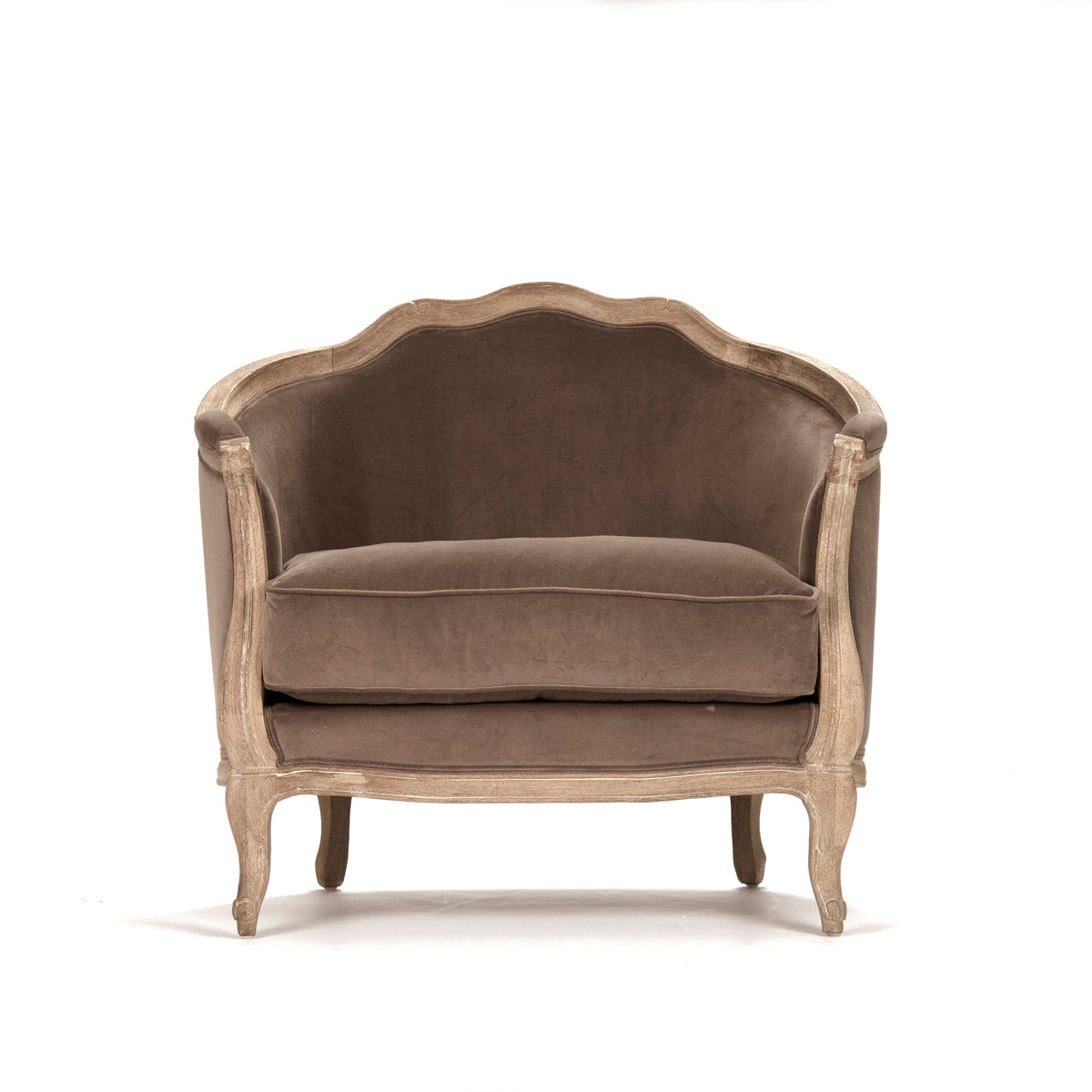 Maison French Velvet Love Chair in Smoky Mocha, studio photo 2 of 4 on a white background