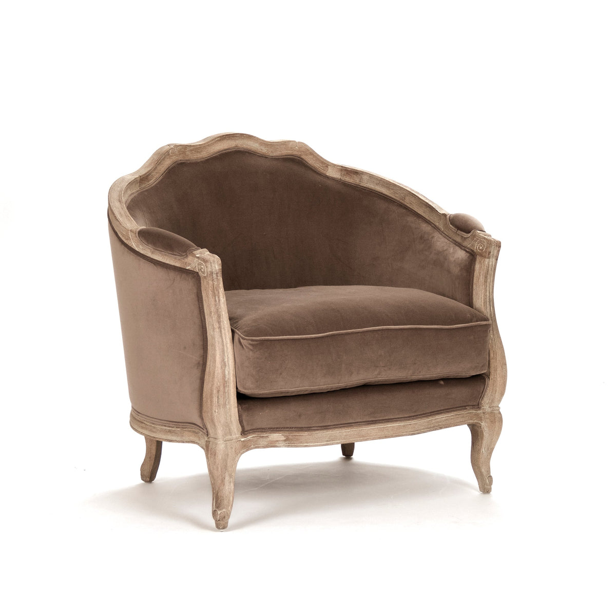 Maison French Velvet Love Chair in Smoky Mocha, studio photo 3 of 4 on a white background
