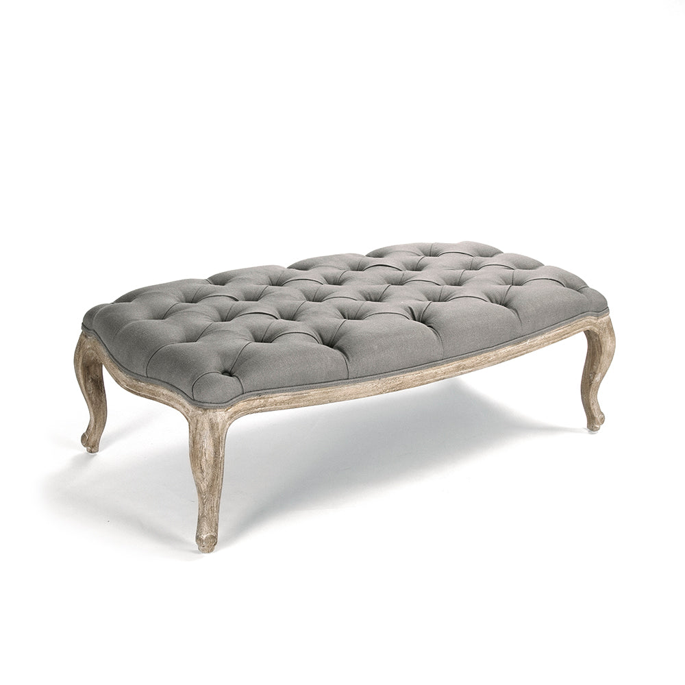Maison tufted ottoman in Gray Linen, Limed Grey Oak, 50 inch size, studio photo 1 of 1 on a white background