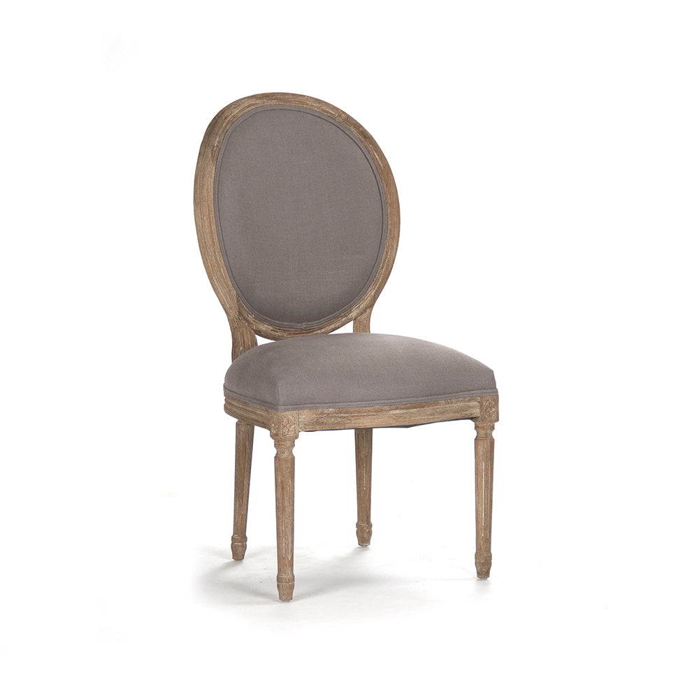 Medallion French Oval-Back Oak Side Chair in Grey Linen, Limed Grey Oak, studio photo 1 of 3 on a white background