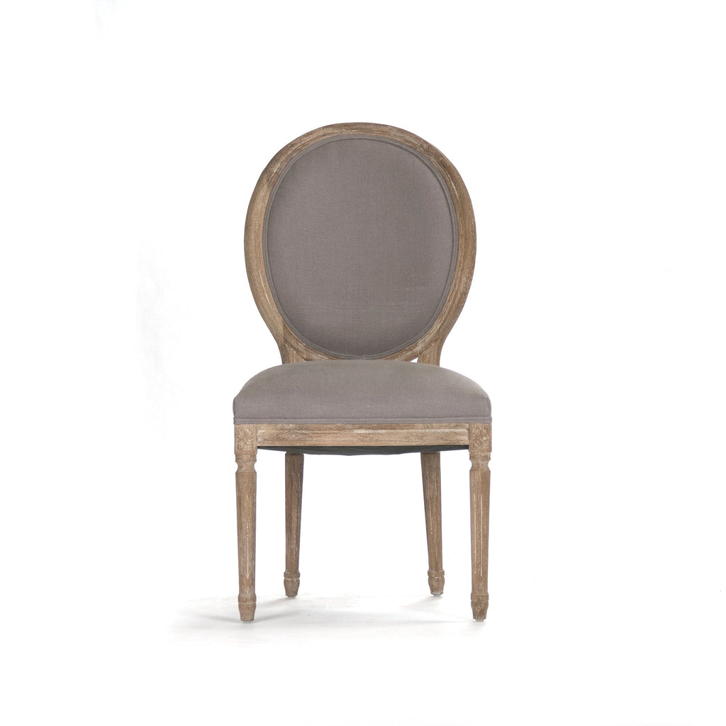 Medallion French Oval-Back Oak Side Chair in Grey Linen, Limed Grey Oak, studio photo 2 of 3 on a white background