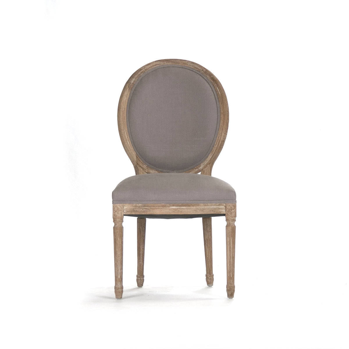 Medallion French Oval-Back Oak Side Chair in Grey Linen, Limed Grey Oak, studio photo 2 of 3 on a white background