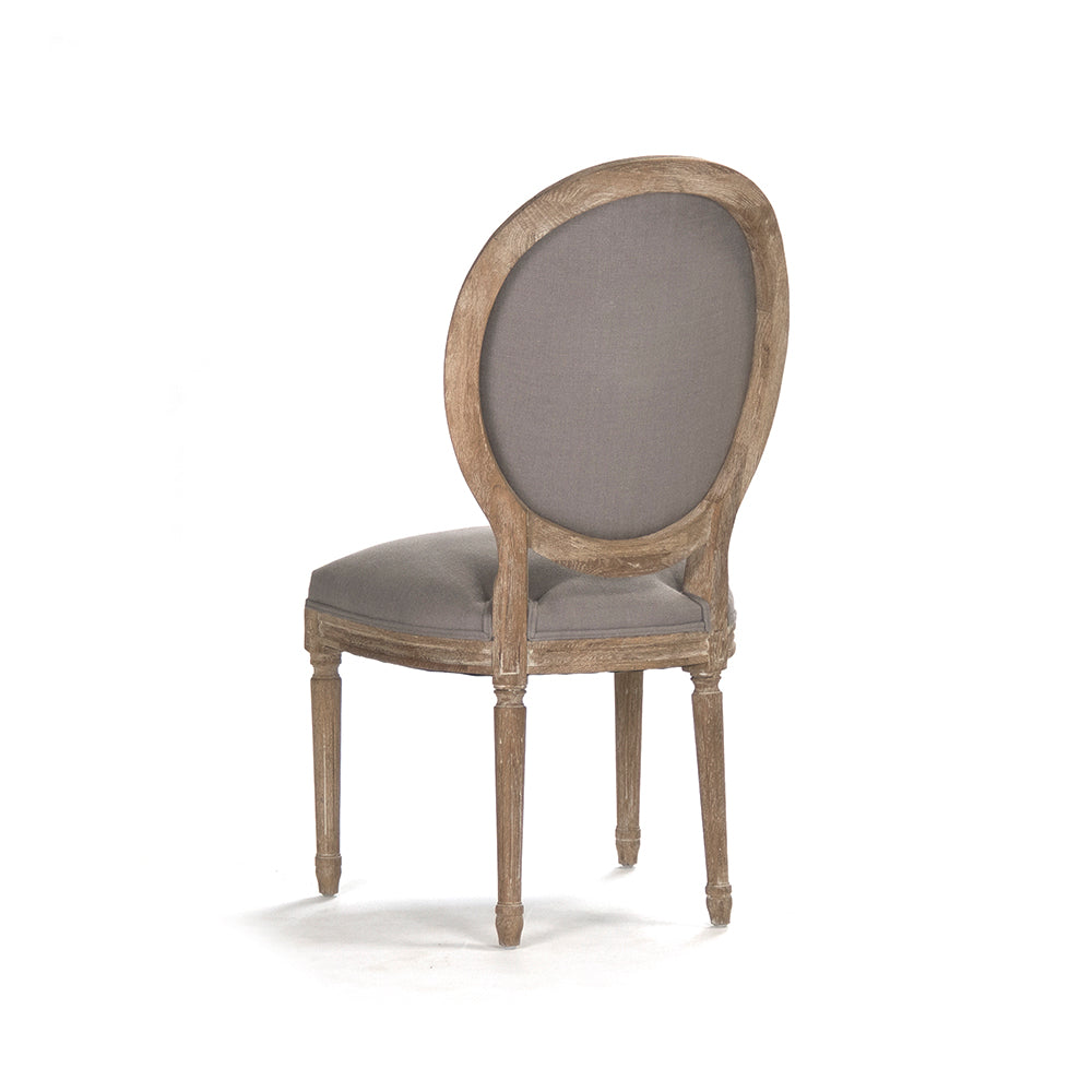 Medallion French Oval-Back Oak Side Chair in Grey Linen, Limed Grey Oak, studio photo 3 of 3 on a white background